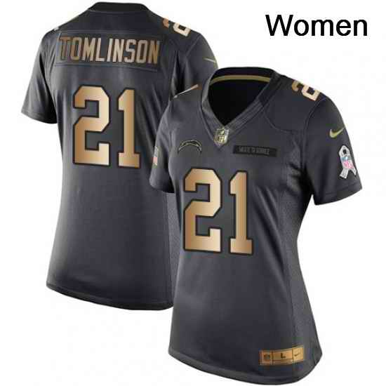 Womens Nike Los Angeles Chargers 21 LaDainian Tomlinson Limited BlackGold Salute to Service NFL Jersey
